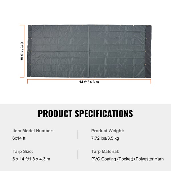 Lastbilnet presenning, 180x430 cm, Sort, PVC-belagt kraftig afdækning