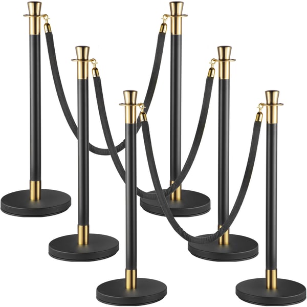 Avspärrningsstolpe set, 6 delar, 90x32 cm, svart, metall