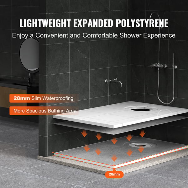 Duschkar-kit, 152.4x96.5x2.8 cm, Offset-avlopp, Vattentät, EPS