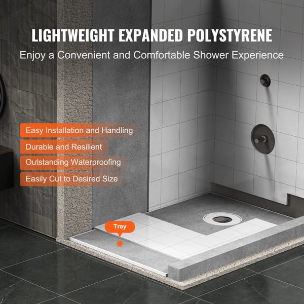 Duschkar-kit, 152.4x96.5x2.8 cm, Offset-avlopp, Vattentät, EPS