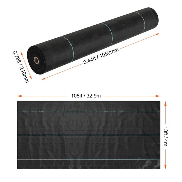 Rikkakasvisuoja kangas, 3.96x32.92 m, musta, polypropeeni