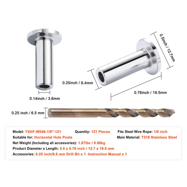 Suojaholkit, 121 kpl, 12.7x19.5 mm, hopea, ruostumaton teräs