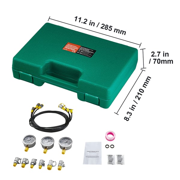 Hydrauliskt trycktestkit, 285x210x705 mm, 3 mätare, aluminiumstål