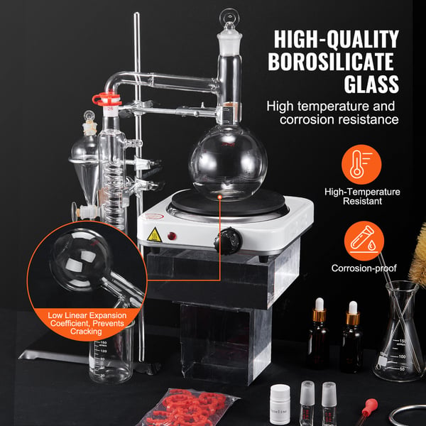 Eterisk oljedestillationssats, 660x260x215 mm, Glas, 33-delars set