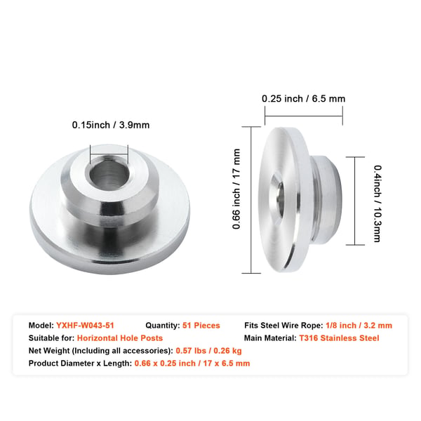 Kabelräcke-kit, 51-pack 3.2 mm hjulskyddshylsor, 17x6.5 mm, svart, rostfritt stål