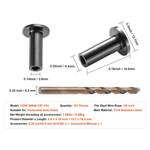 Skyddshylsor, 101-pack, 12.7x19.5 mm, svart, rostfritt stål