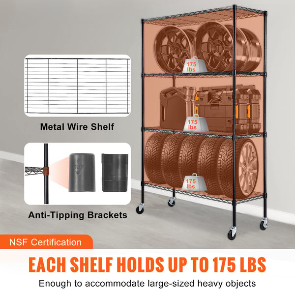 Opbevaringsreol, 120x45x188 cm, Sort, Metal, Justerbar