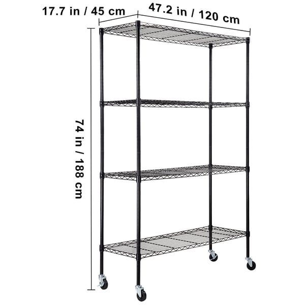 Opbevaringsreol, 120x45x188 cm, Sort, Metal, Justerbar
