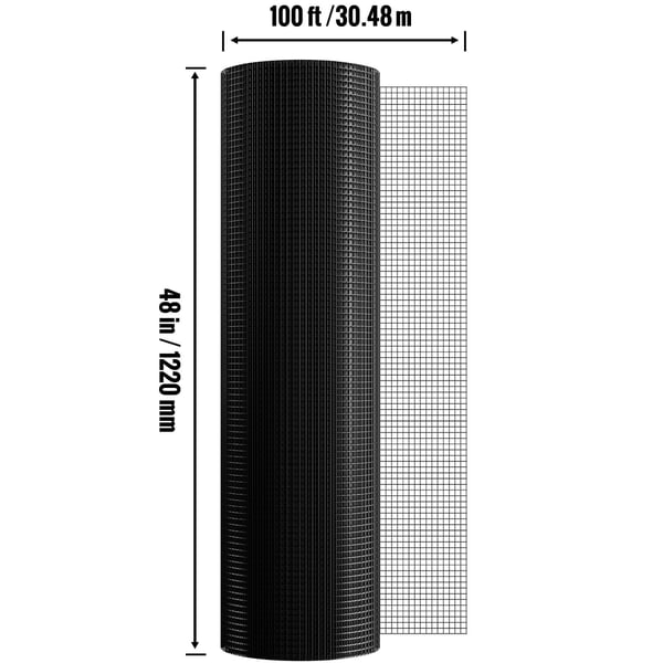 Trådnet, 122x3048 cm galvaniseret trådnet rulle, sort, metal
