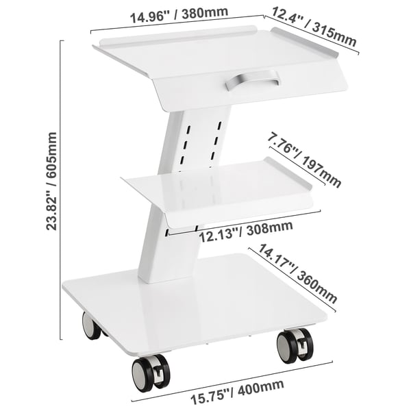 Labvogn, 40x41.5x60.5 cm, Hvid, Metal