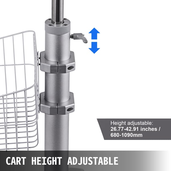 Medicinvogn, 63x56x68-109 cm, Hvid, Metal, Justerbar, Opbevaring