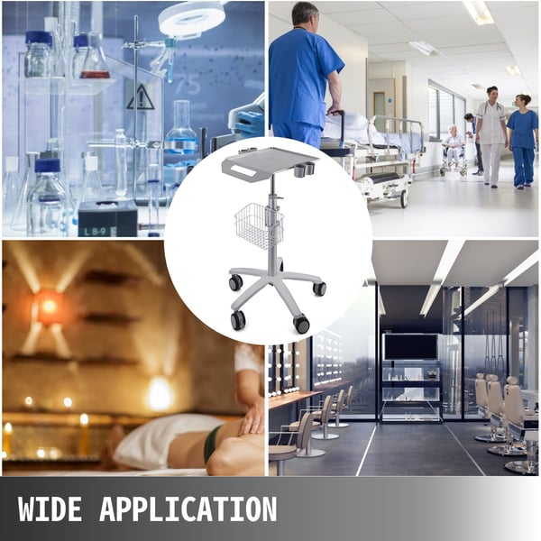 Medicinvogn, 63x56x68-109 cm, Hvid, Metal, Justerbar, Opbevaring