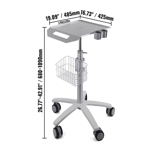 Medicinvogn, 63x56x68-109 cm, Hvid, Metal, Justerbar, Opbevaring