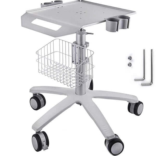 Medicinvogn, 63x56x68-109 cm, Hvid, Metal, Justerbar, Opbevaring
