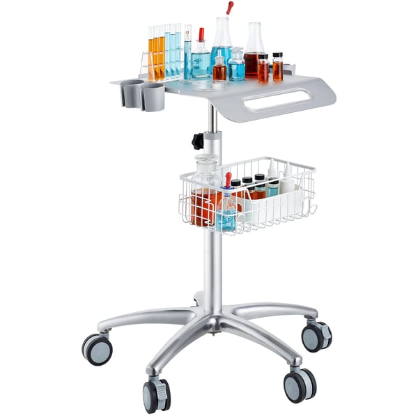 Medicinvogn, 63x56x68-109 cm, Hvid, Metal, Justerbar, Opbevaring