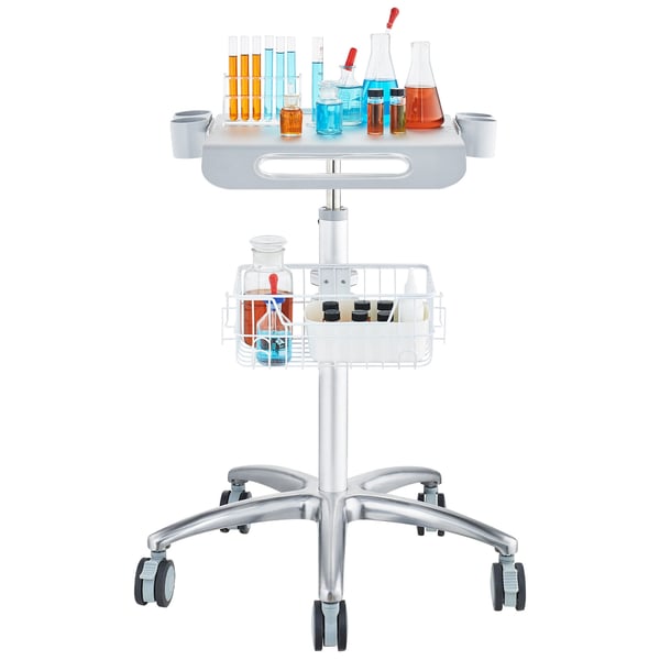 Medicinvogn, 63x56x68-109 cm, Hvid, Metal, Justerbar, Opbevaring
