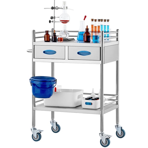 Serveringsvagn, 2-lagers rostfri serveringsvagn, 65,6x38,8x85,5 cm, Silver
