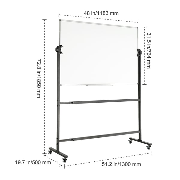 Valkotaulu, kaksipuolinen magneettinen siirrettävä 122x81 cm, valkoinen, säädettävä korkeus