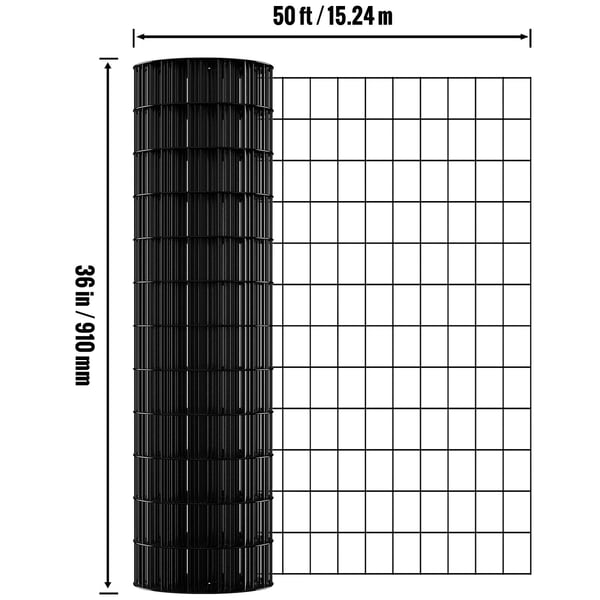 Trådnetrulle, 910x15240 mm, Sort, Galvaniseret metal, Vinylbelagt