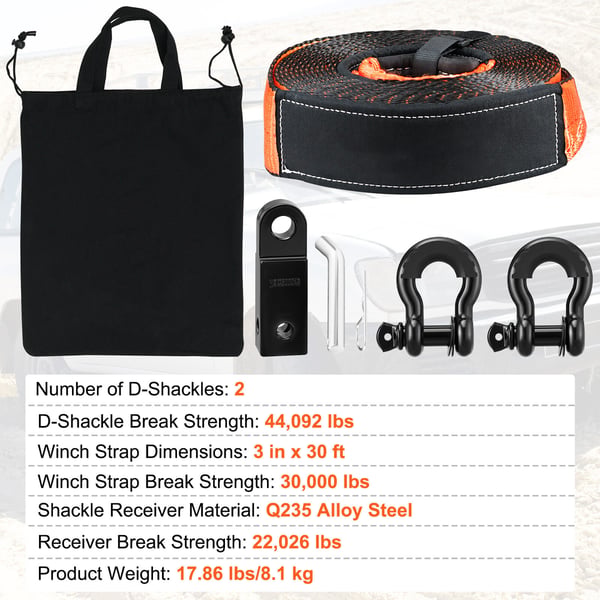 Off-Road Recovery Kit, 7.6x914.4 cm, Kraftig, Opbevaringstaske
