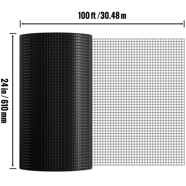 Trådnet, 610x30480 cm, Sort, Galvaniseret trådnet