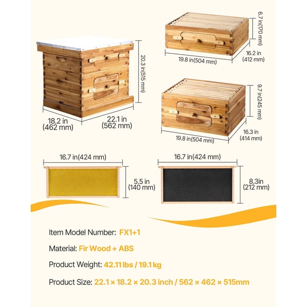 Bikupestartpaket, 20 ramar, 56,2x46,2x51,5 cm, bivaxbelagt trä
