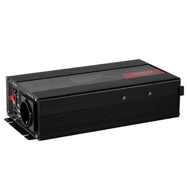 Invertteri, puhdas siniaalto 1000W, 30.5x14.4x7.2 cm, kaukosäädin