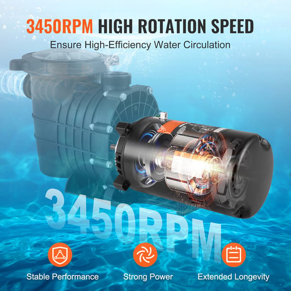 Poolpumpmotor, 1 HK 56J ram, 34,5x16,5x16,5 cm, stål