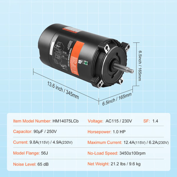 Poolpumpmotor, 1 HK 56J ram, 34,5x16,5x16,5 cm, stål
