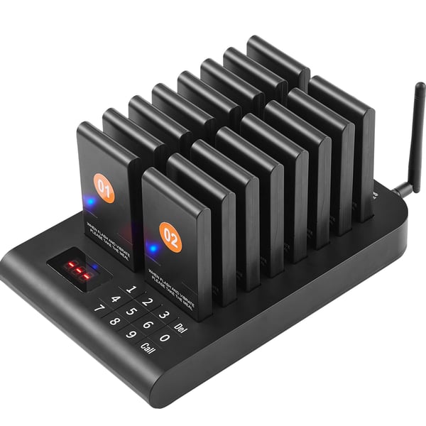 Pager System, Trådløst gæstekald 500m, 16 buzzere, 236x152x28 mm, Sort
