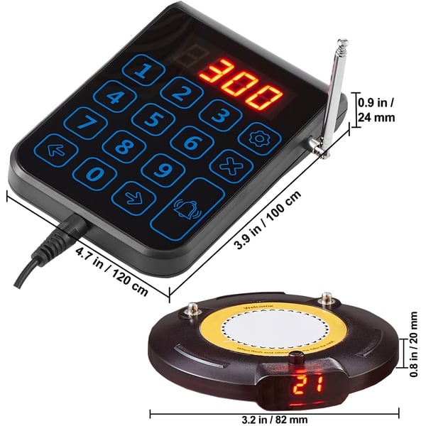 Pager System, Trådløst Restaurant Gæsteopkald, 120x100x24 mm, Sort, enhed