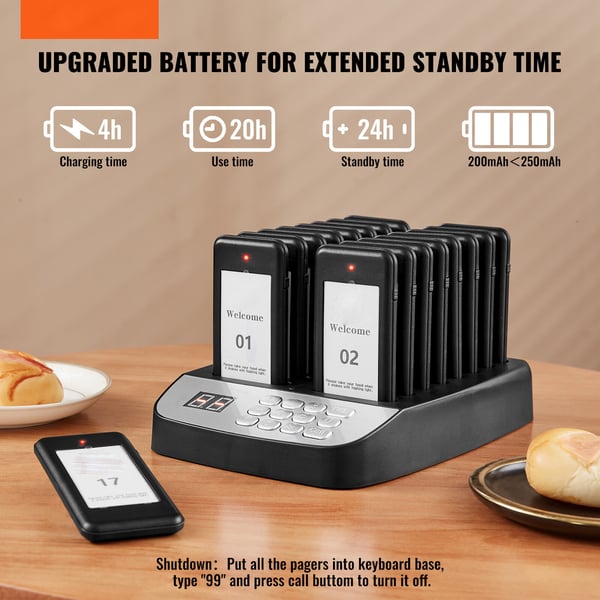 Pager System, Trådløst Restaurant Gæsteopkald, 240x155x120 mm, Sort