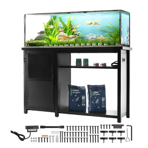 Akvariebord, 132x50x82 cm, Sort, Stål og MDF opbevaring