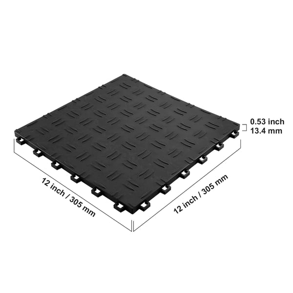Garagegulvfliser, 30.5x30.5x1.3 cm, Sort, Skridsikkert gulv