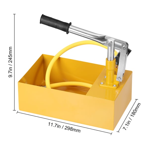 Hydrostatisk testpumpe, 1 m slange, 5 L tank, 25 bar, manuel, trykprøvetester