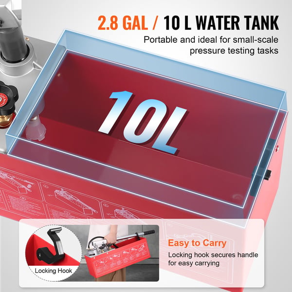Hydrostatisk testpumpe, manuel hydraulisk trykprøvesæt, 10 L tank