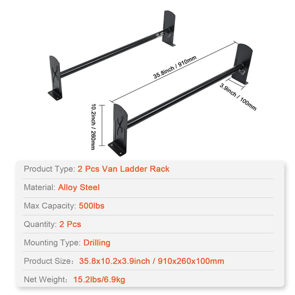 Tagbøjlesystem til varevogn, justerbar 910x1330 mm, legeret stål, 2 stænger
