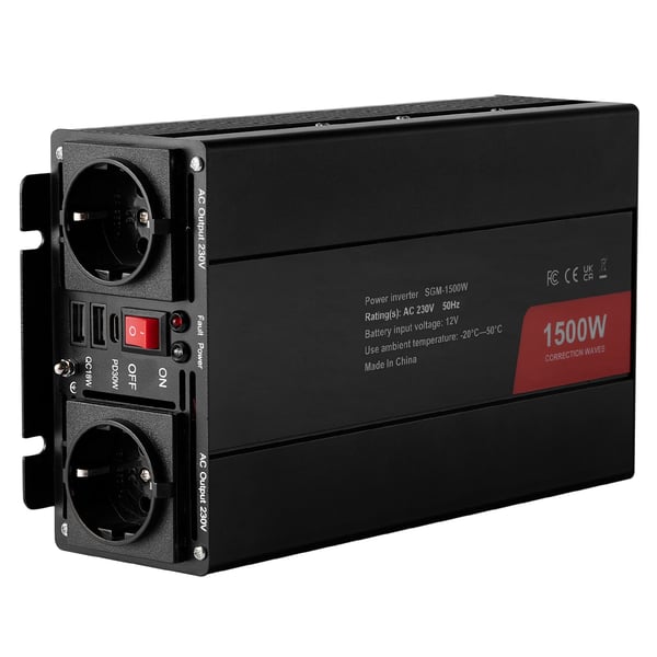 Power-invertteri, 1500W modifioitu siniaalto, 28x14,4x7,2 cm, alumiini
