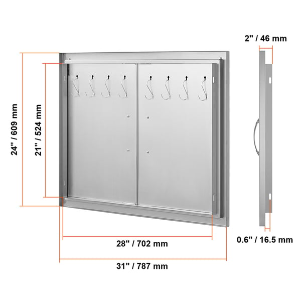 BBQ adgangsdør 78,7x60,9x4,6 cm rustfrit stål