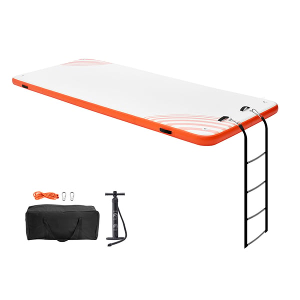 Ilmatäytteinen kelluva laituri 457x182 cm valkoinen oranssi, liukumaton PVC