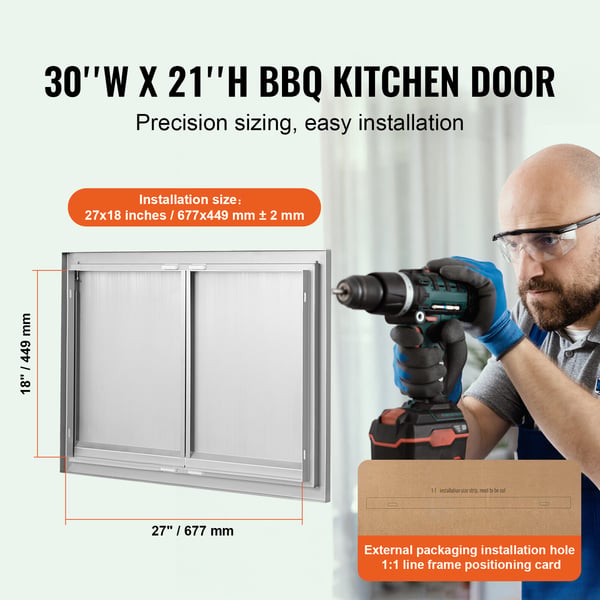 BBQ adgangsdør 76,2x53,2x4,5 cm rustfrit stål