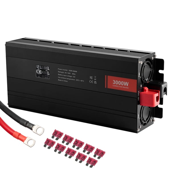 Ströminverter, 3000W Modifierad Sinusvåg, 41.5x16.4x8 cm, LCD-display