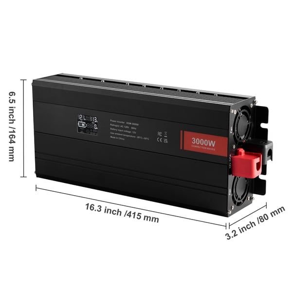 Ströminverter, 3000W Modifierad Sinusvåg, 41.5x16.4x8 cm, LCD-display