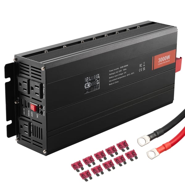 Ströminverter, 3000W Modifierad Sinusvåg, 41.5x16.4x8 cm, LCD-display