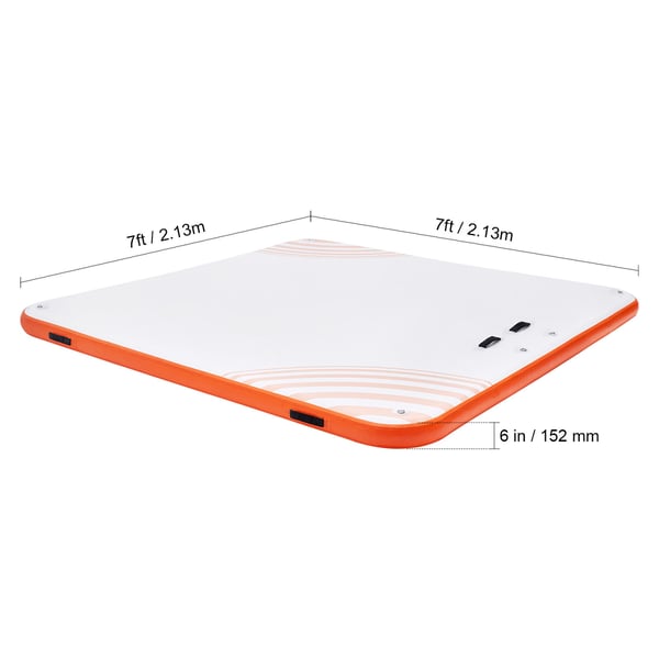 Ilmatäytteinen kelluva laituri 213x213x15,2 cm valkoinen oranssi, PVC, vesialusta
