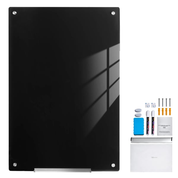 Magneettinen lasinen valkotaulu 60x90x0,4 cm musta, karkaistu lasi
