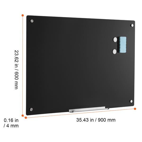 Magneettinen lasinen valkotaulu 60x90x0,4 cm musta, karkaistu lasi