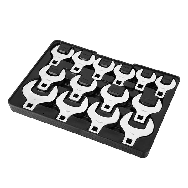 Crowfoot skiftenøglesæt, 14-dele SAE 1/2" drev 40Cr stål, opbevaringsbakke Crowfoot skiftenøglesæt, 14-dele SAE 1/2" drev 40Cr stål, opbevaringsbakke