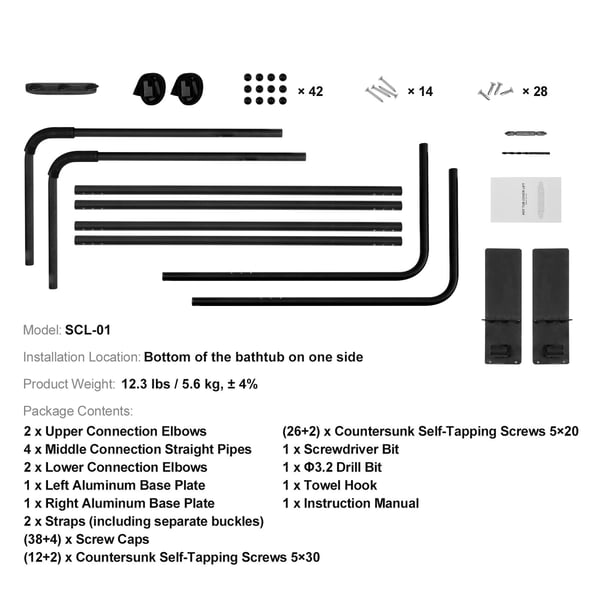 Varmtvandskar Coverløfter, Justerbar, 80x160x125 cm, Sort, Aluminium