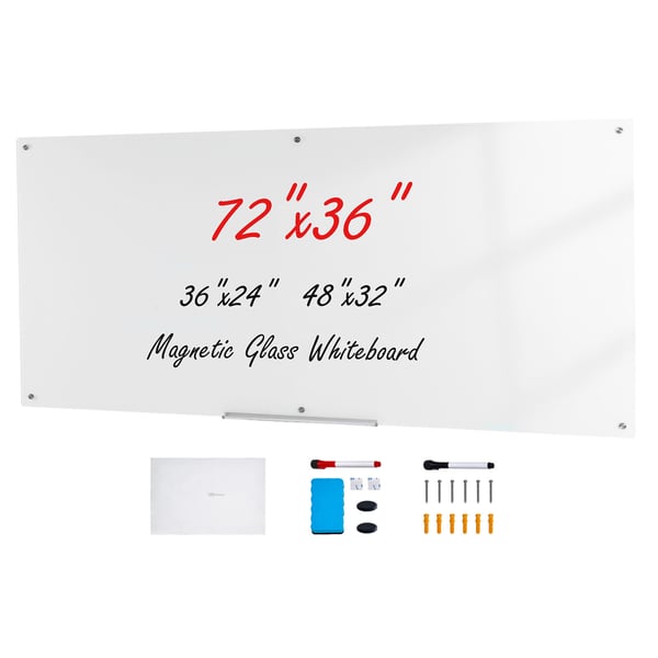 Magnetisk glastavla 91,5x182,9x0,4 cm vit, härdat glas